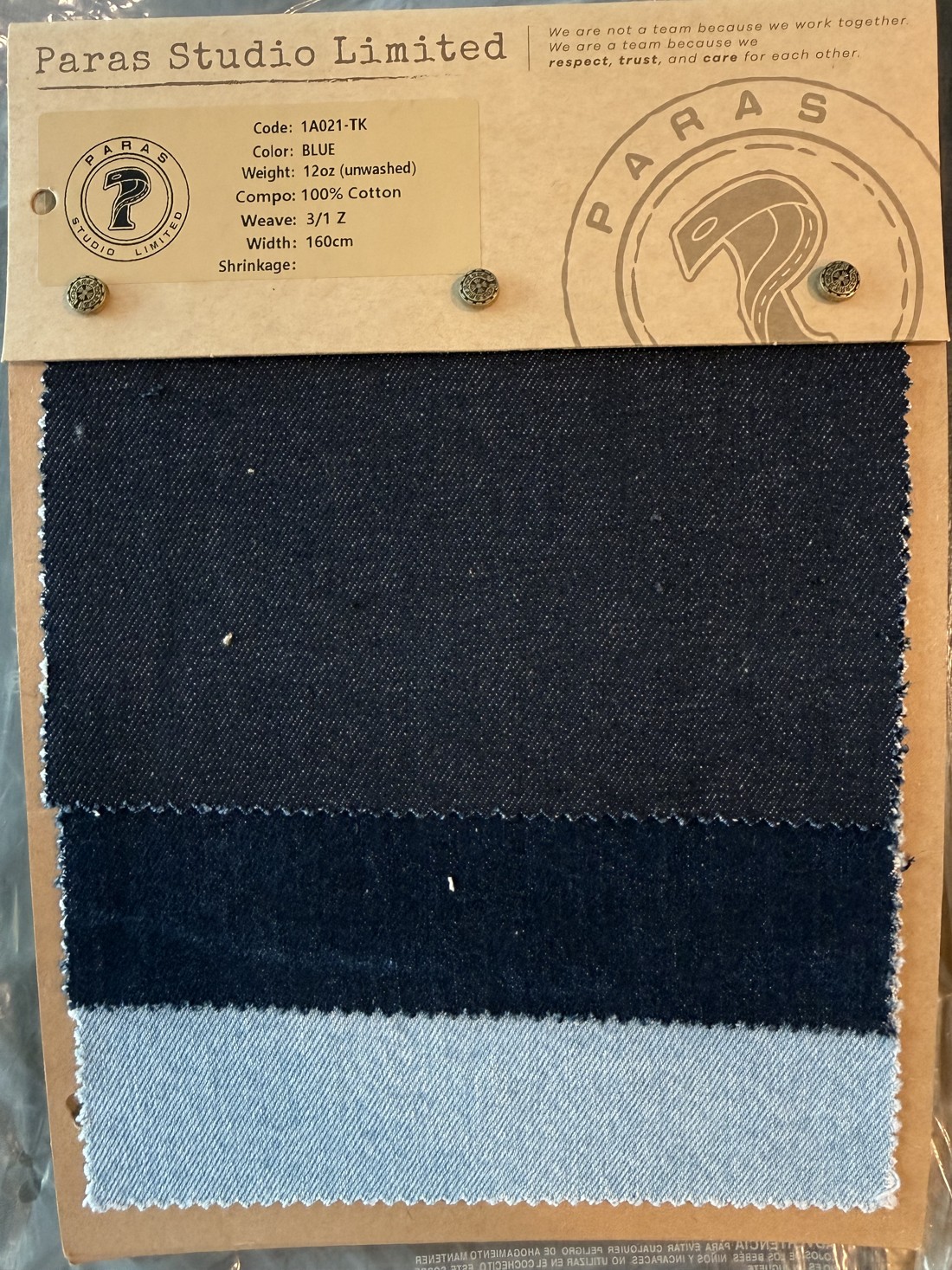 PSL fabric swatch card 1A021-TK, Blue, Turkey