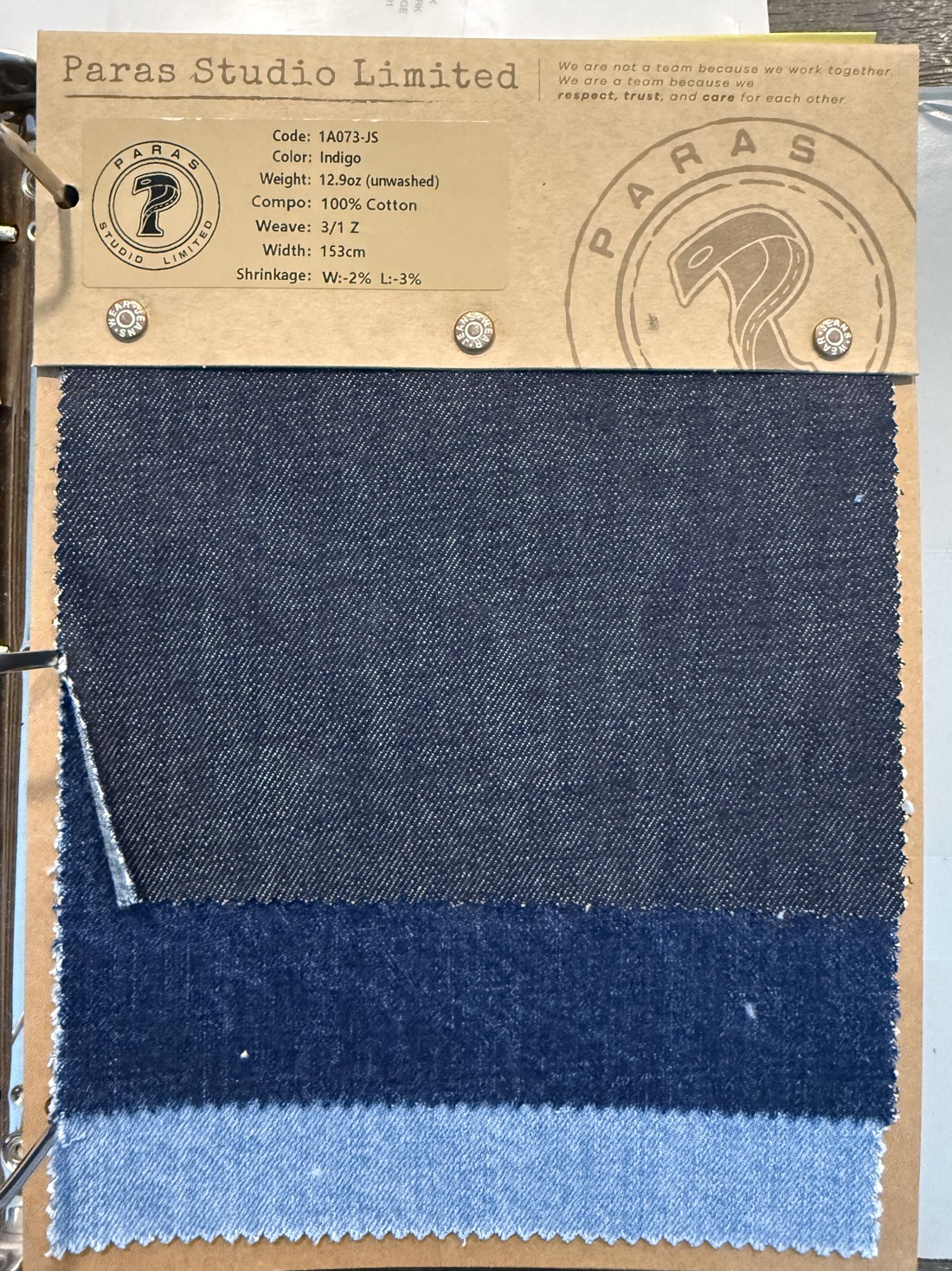 PSL fabric swatch card 1A073-JS, Indigo, Japan