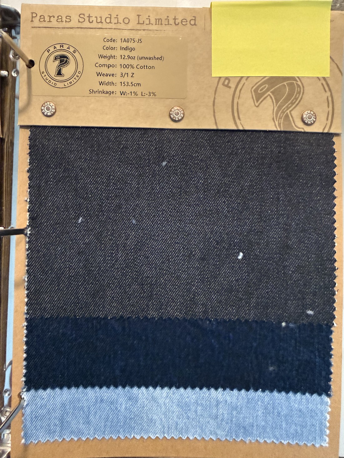 PSL fabric swatch card 1A075-JS, Indigo, Japan