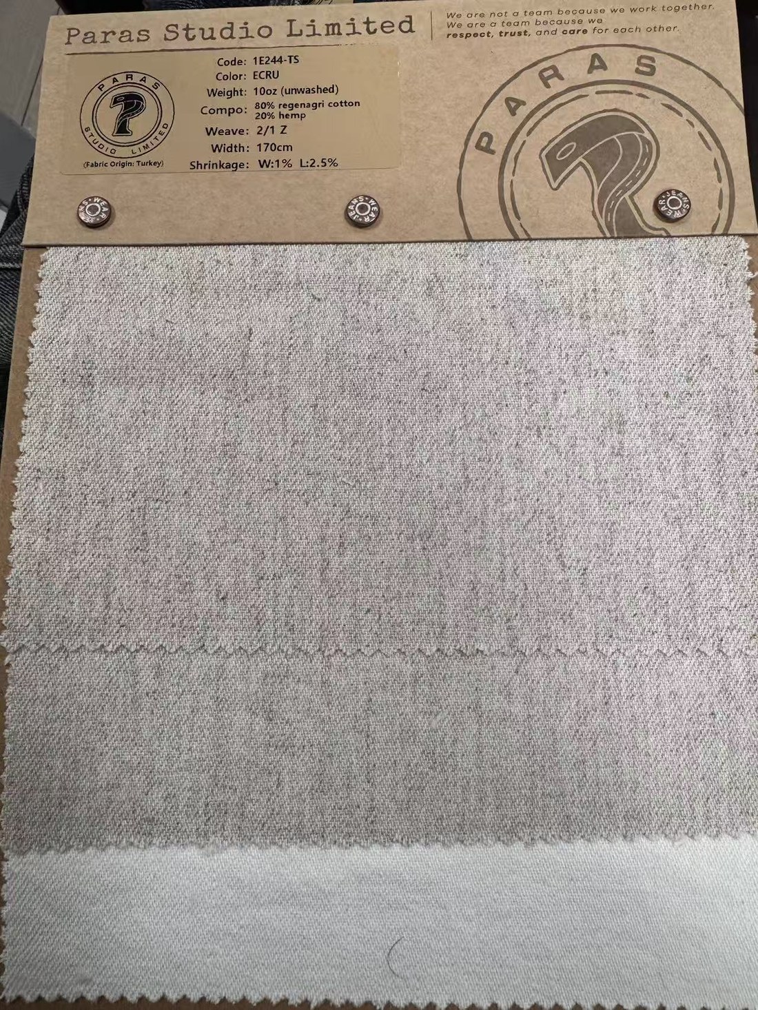 PSL fabric swatch card 1E244-TS, Ecru, Turkey
