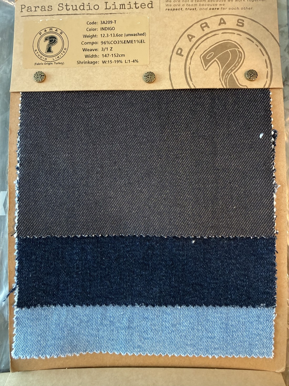PSL fabric swatch card 3A209-T, Indigo, Turkey