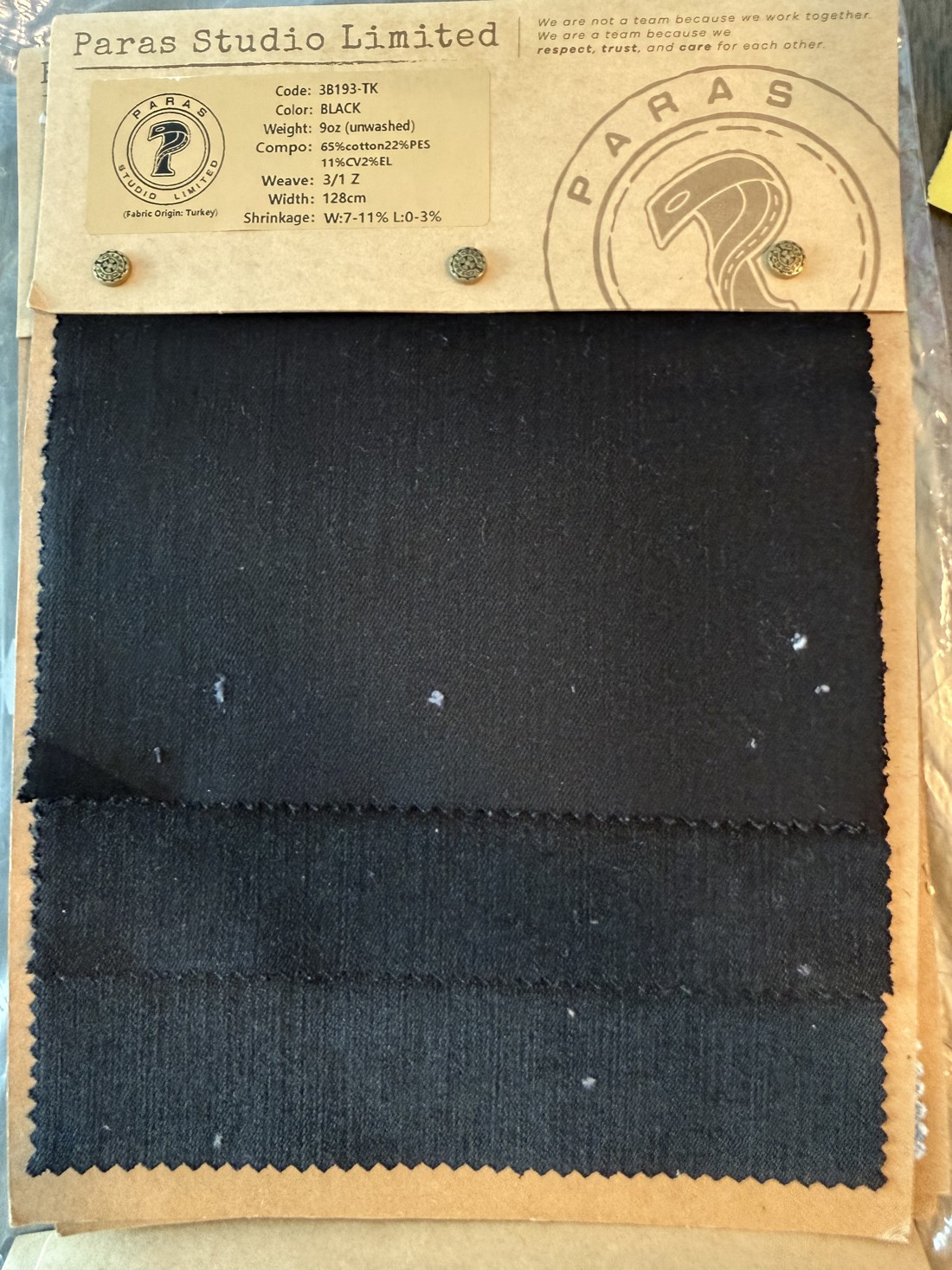 PSL fabric swatch card 3B193-TK, Black, Turkey