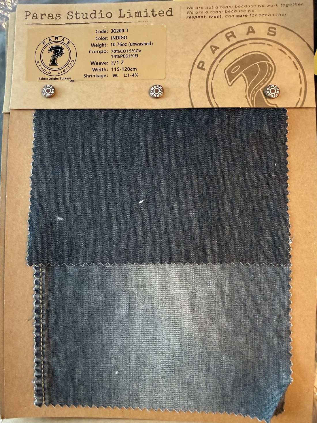 PSL fabric swatch card 3G200-T, Indigo, Turkey
