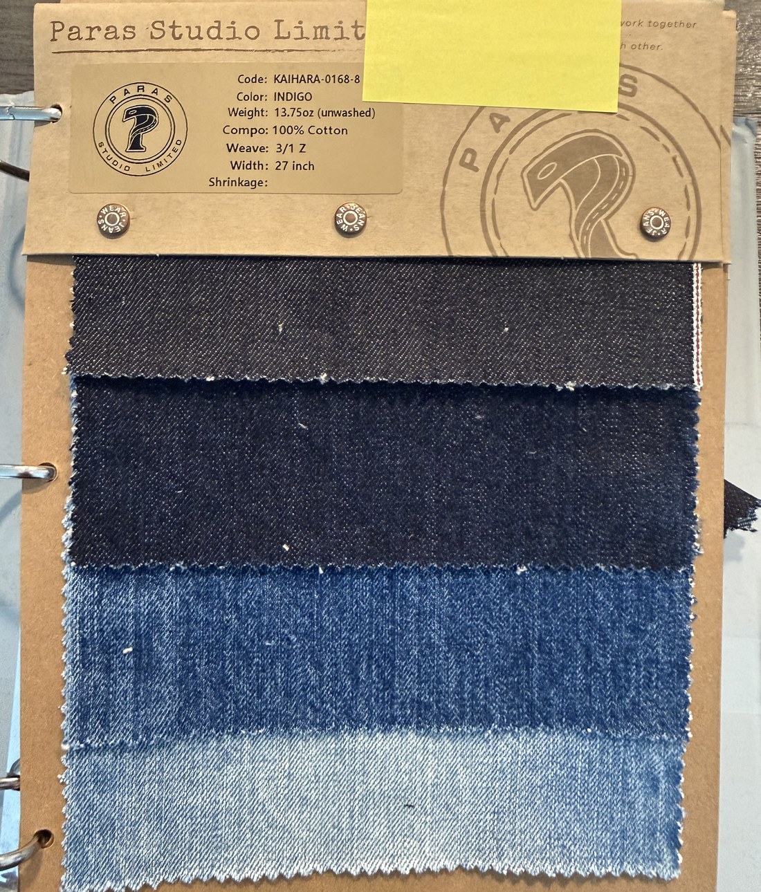 PSL fabric swatch card KAIHARA-0168-8, Indigo Selvedge, Japan