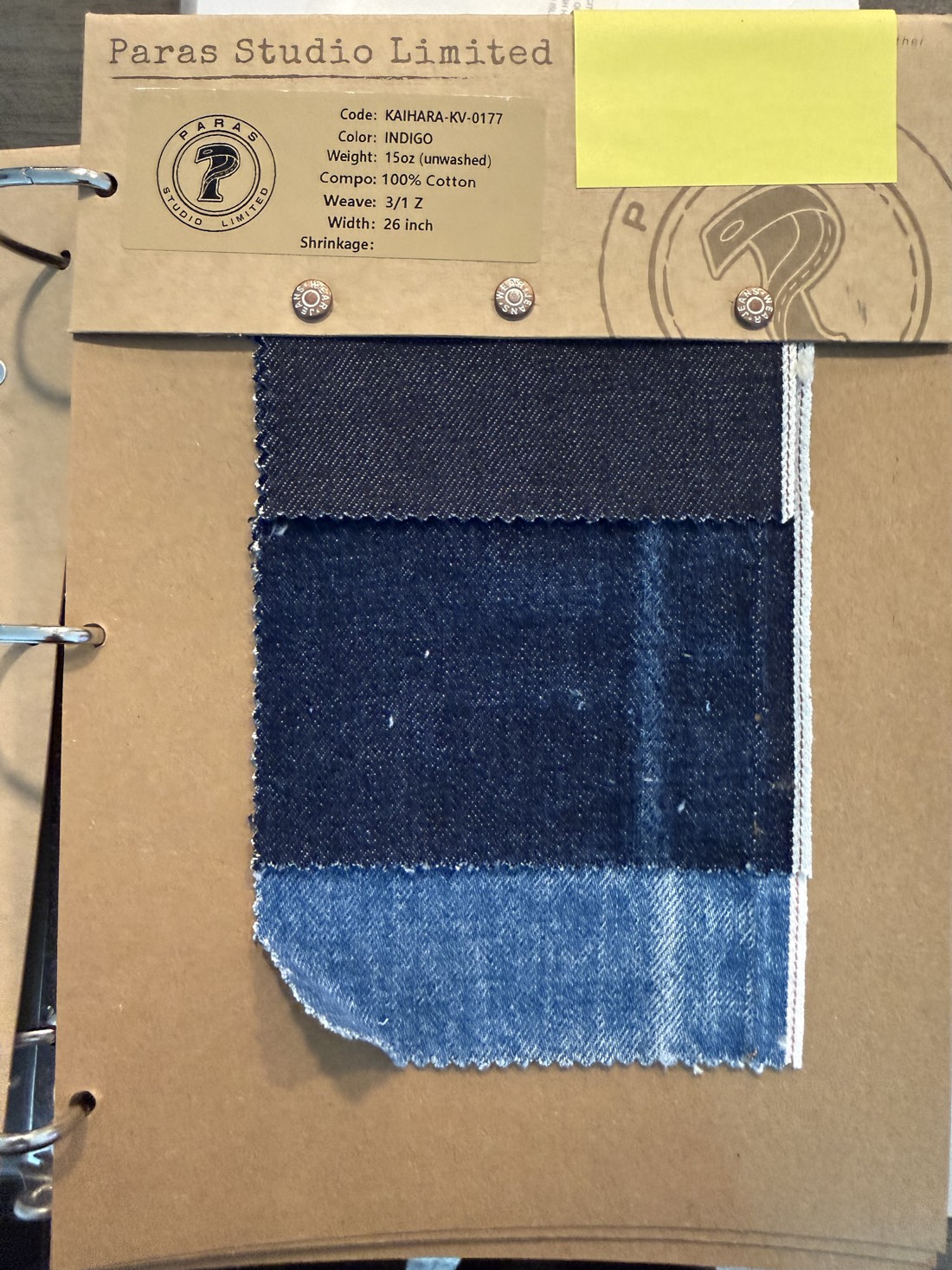 PSL fabric swatch card KAIHARA-KV-0177, Indigo, Japan
