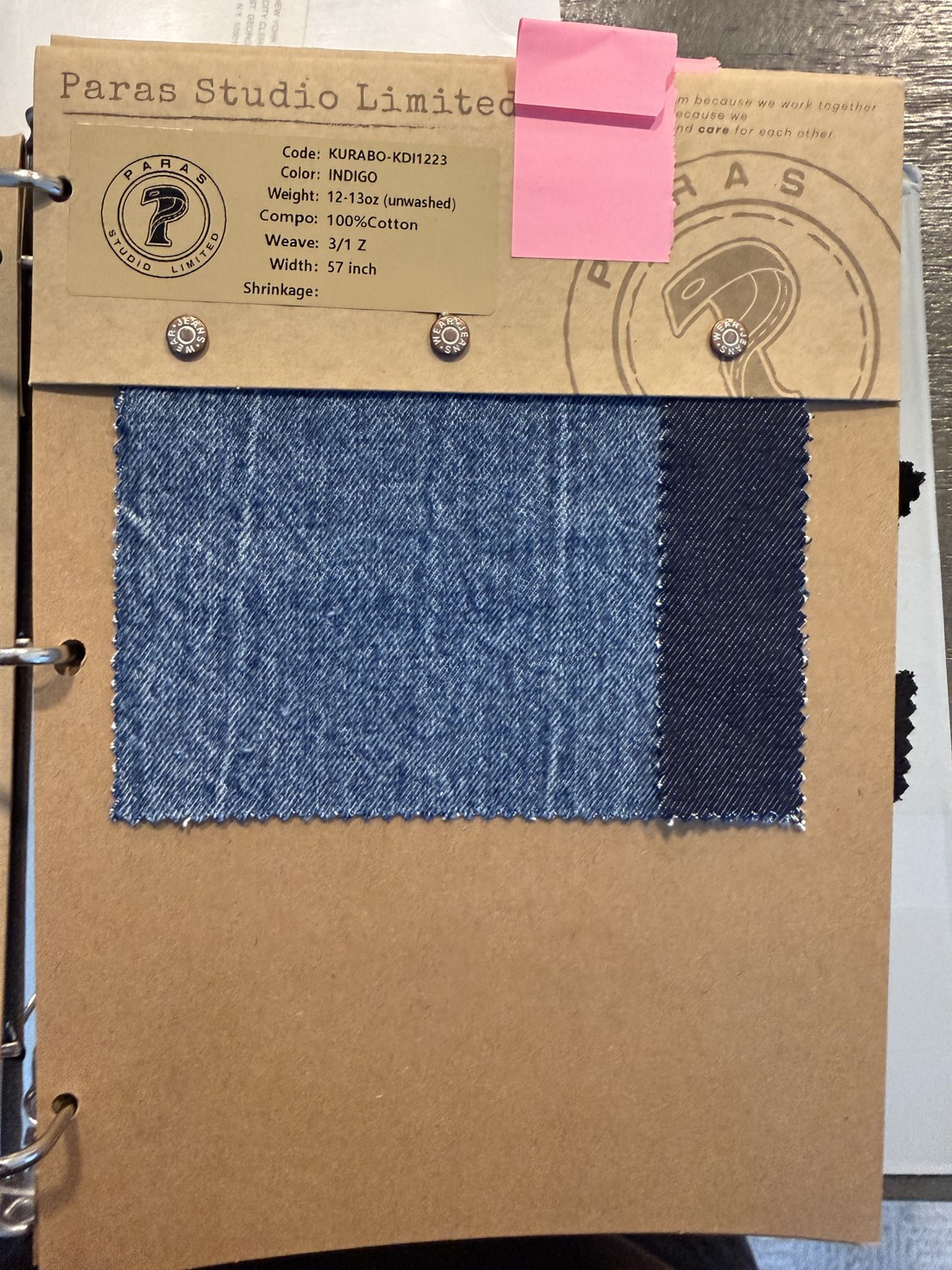 PSL fabric swatch card KURABO-KDI1223, Indigo, Japan