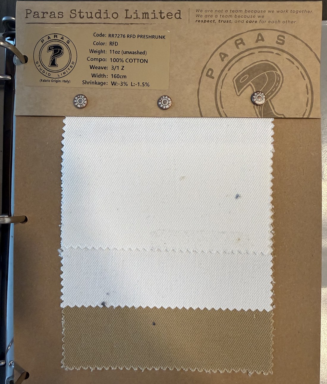 PSL fabric swatch card RR7276 RFD PRESHRUNK, RFD (White), Italy